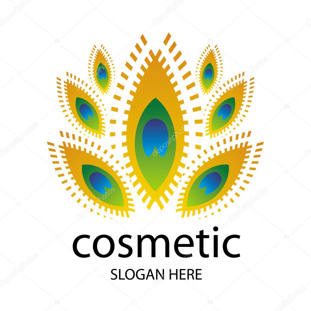 Vector logo for cosmetics in the form of a peacock feather
