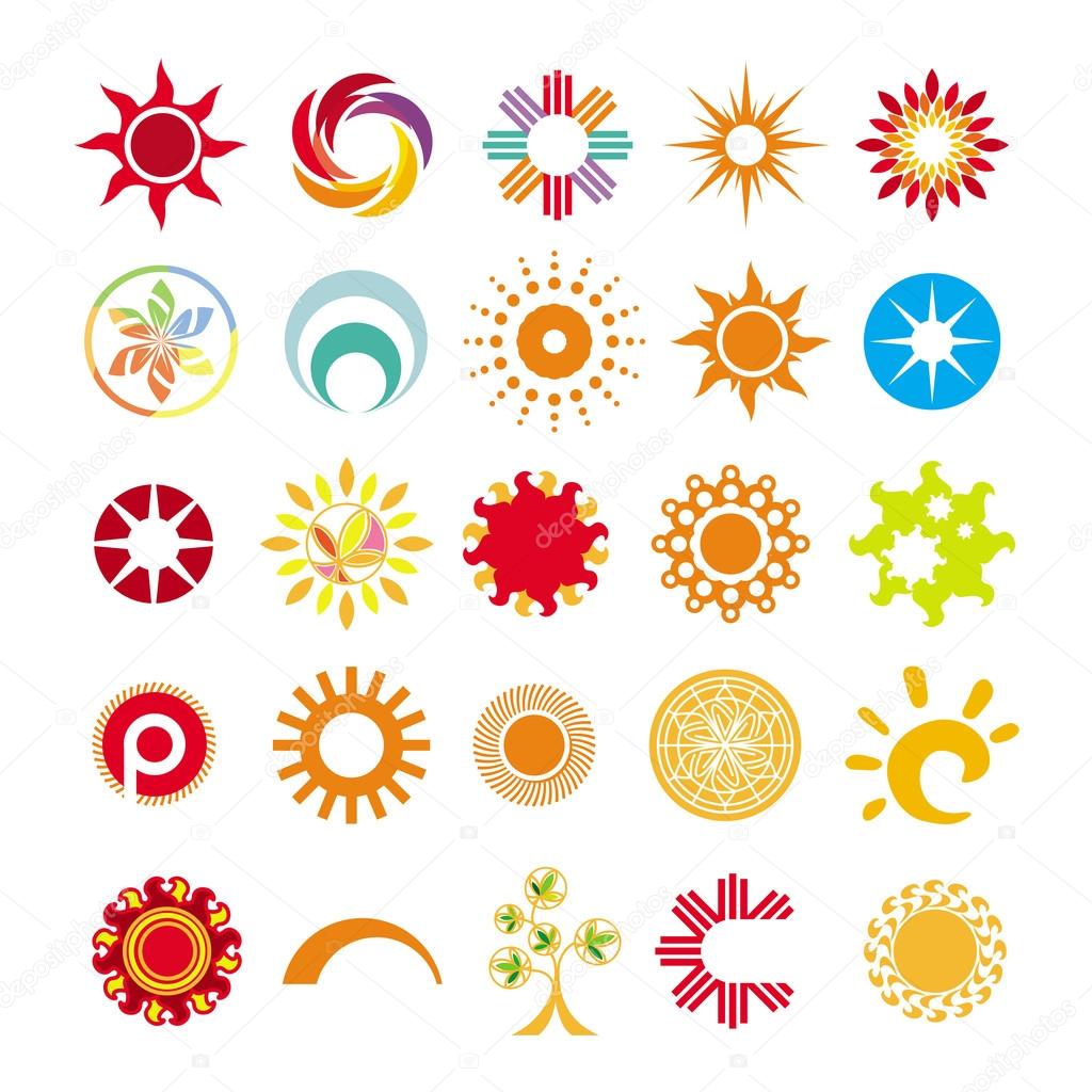 collection of abstract symbols of the sun