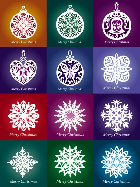 Verzameling van vector lacy sneeuwvlok Kerstdecoratie — Stockvector