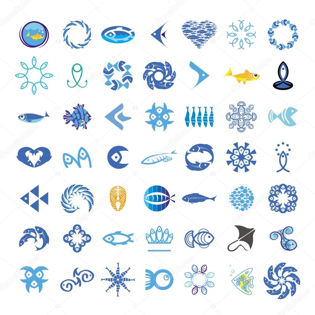 Collection of vector icons with the fishes