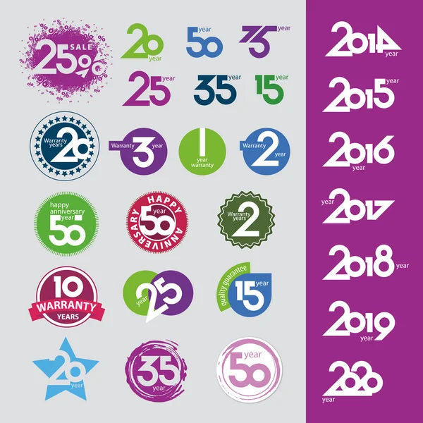 Raccolta di icone vettoriali con date di numeri anniversari — Vettoriale Stock