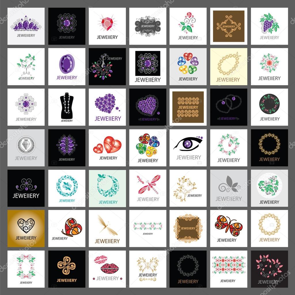 Collection of vector logos jewelry, gold jewelry