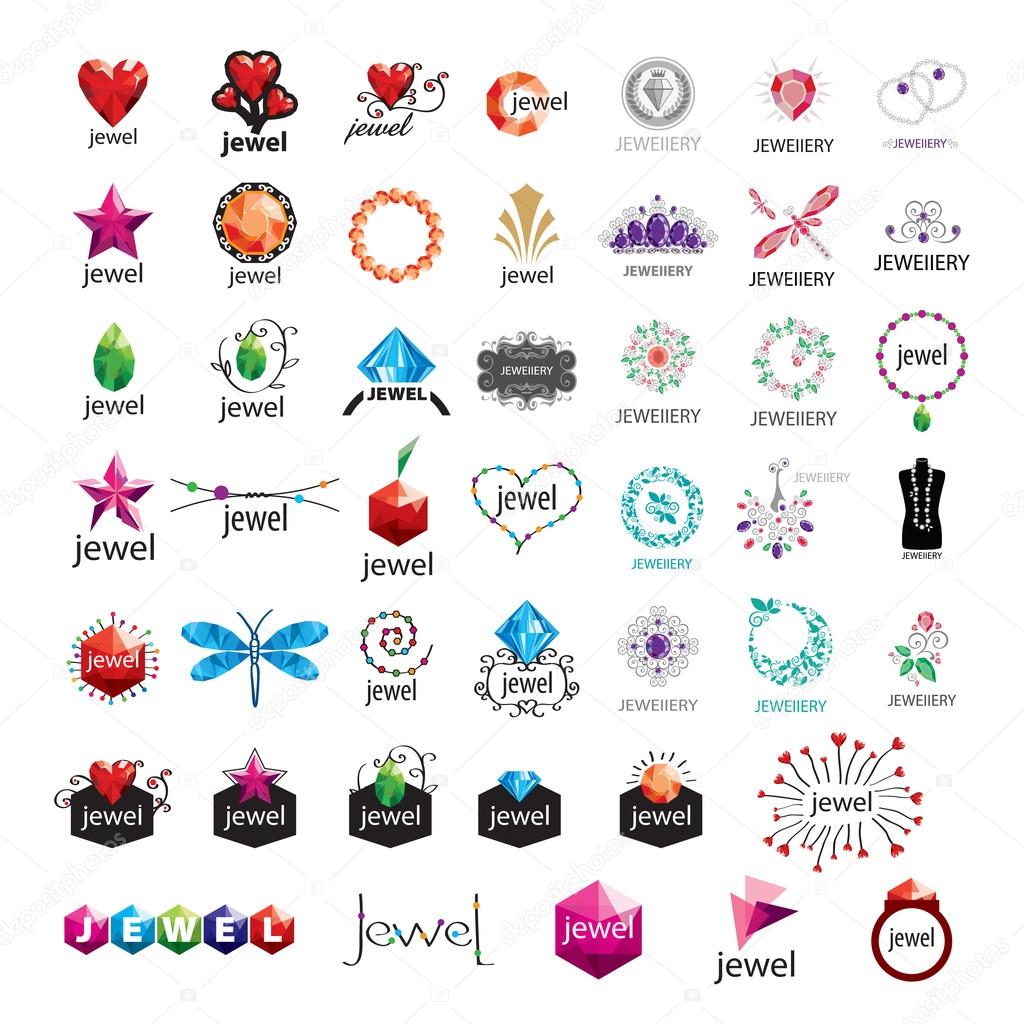 Large collection of vector logos jewelry, gold jewelry
