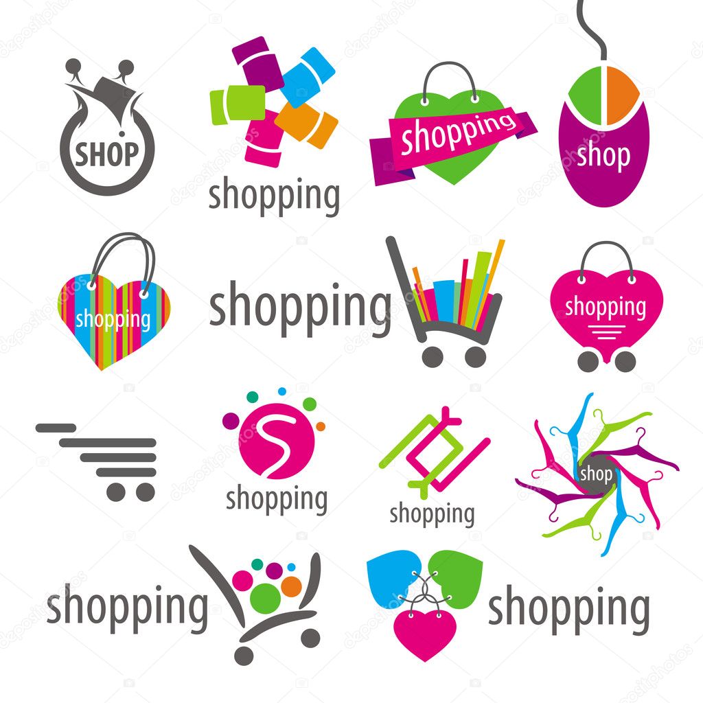 Collection of vector logos and shopping discounts basket