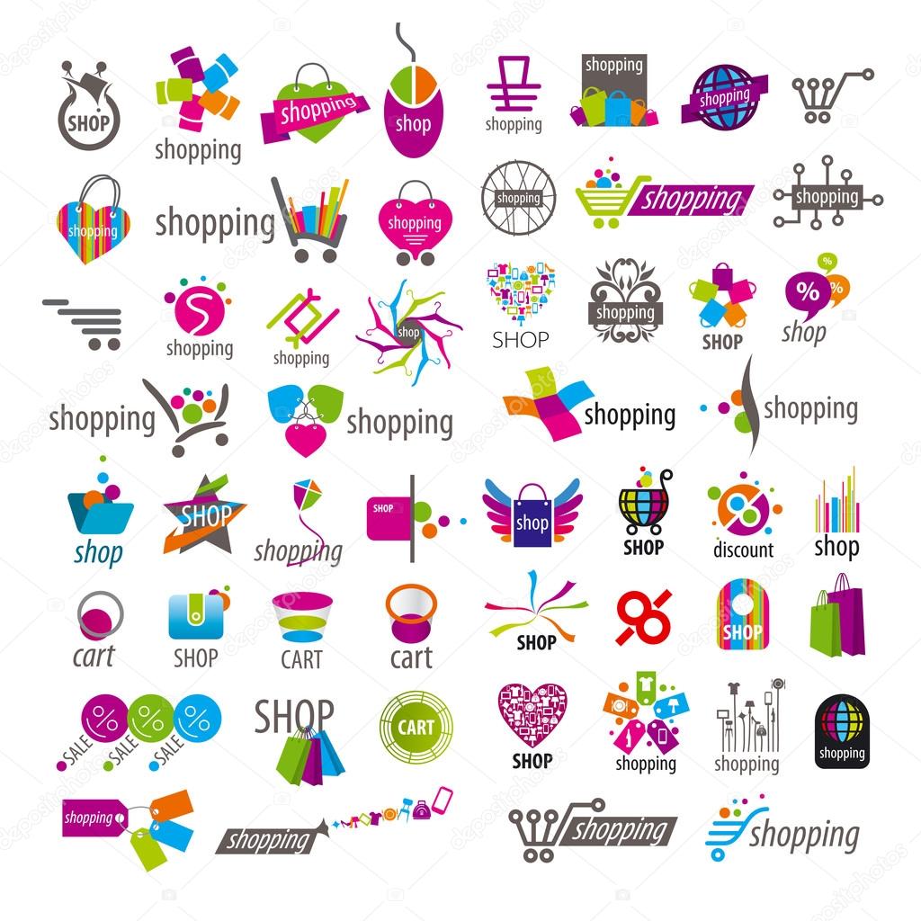 Large Collection Of Vector Logos And Shopping Discounts Basket Stock