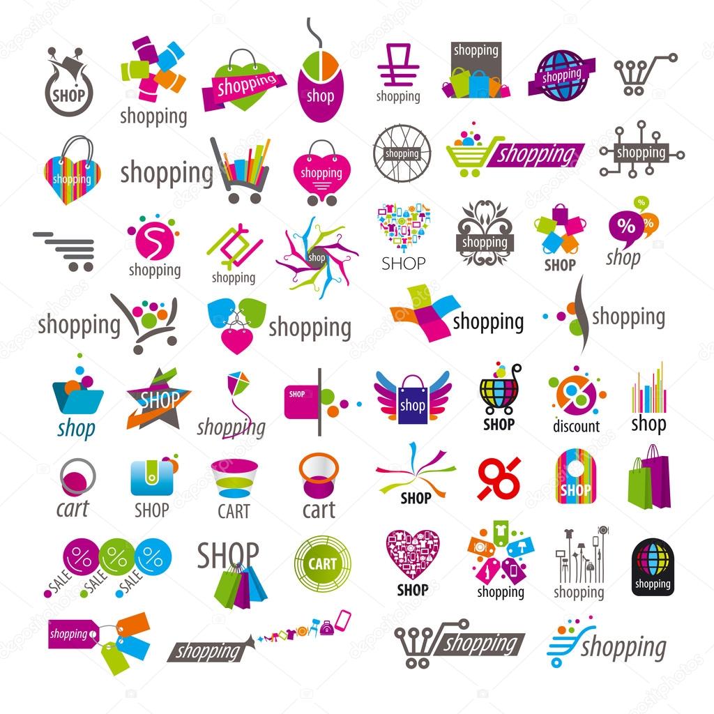 Large collection of vector logos and shopping discounts basket