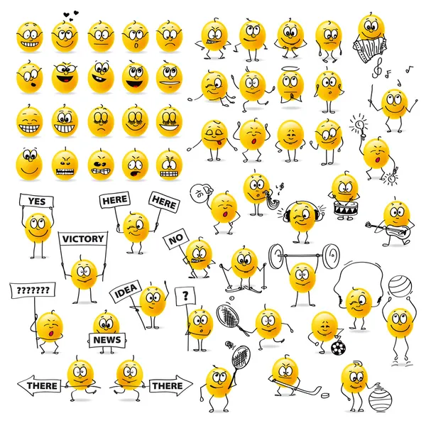 Größte Sammlung von Vektor-Smileys. Emotionen. Sport. Musik. ta — Stockvektor