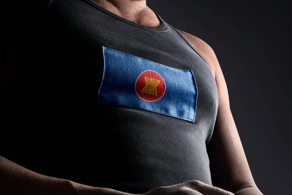 Bendera nasional ASEAN pada atlet dada — Stok Foto