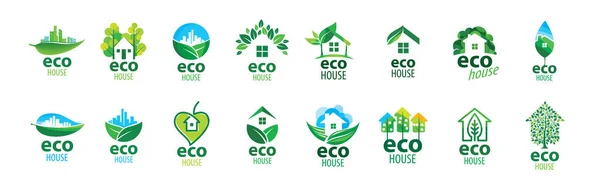 Ένα σύνολο διανυσματικών λογότυπων οικολογικών σπιτιών — Διανυσματικό Αρχείο