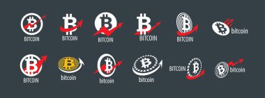 Bir ok ile Bitcoin resmi ile vektör logoları bir set