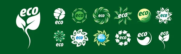 Набор векторных эко-значков на зеленом фоне — стоковый вектор