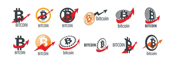 Ένα σύνολο διανυσματικών λογότυπων με μια εικόνα του Bitcoin με ένα βέλος — Διανυσματικό Αρχείο