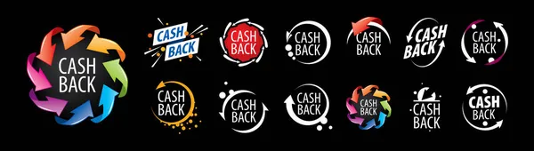 Un conjunto de iconos de devolución de dinero vectorial sobre un fondo negro — Vector de stock