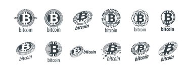 Bitcoin resmi olan bir vektör logosu kümesi