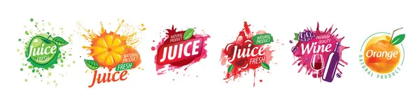 A set of vector logos with painted splashes of juice — Stock Vector