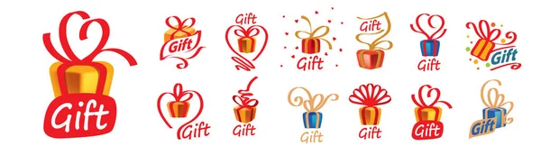 Un ensemble de logos-cadeaux vectoriels sur fond blanc — Image vectorielle