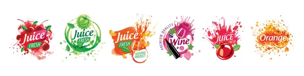 A set of vector logos with painted splashes of juice — Stock Vector