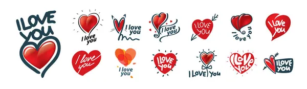 A set of vector logos with red hearts on a white background — Stock Vector