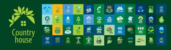 Un conjunto de logos de vector Country House sobre un fondo verde — Archivo Imágenes Vectoriales