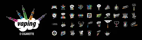 Ένα σύνολο διανυσματικών λογότυπων ηλεκτρονικών τσιγάρων σε μαύρο φόντο — Διανυσματικό Αρχείο