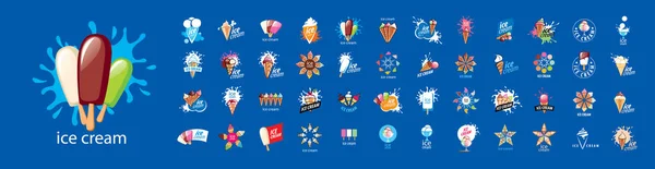 A set of vector Ice cream logos on a blue background — Stock Vector