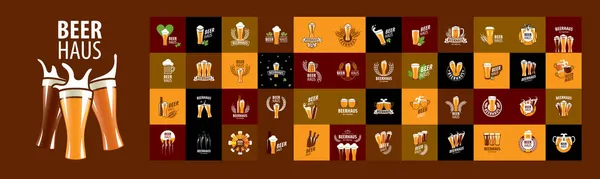 Набор векторных логотипов пива на разных цветных фонах — стоковый вектор