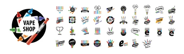 Um conjunto de logotipos vetoriais de cigarros eletrônicos em um fundo branco — Vetor de Stock