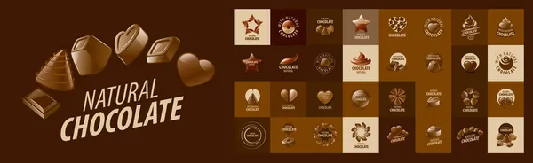 Ένα σύνολο διανυσματικών λογότυπων σοκολάτας σε καφέ φόντο — Διανυσματικό Αρχείο