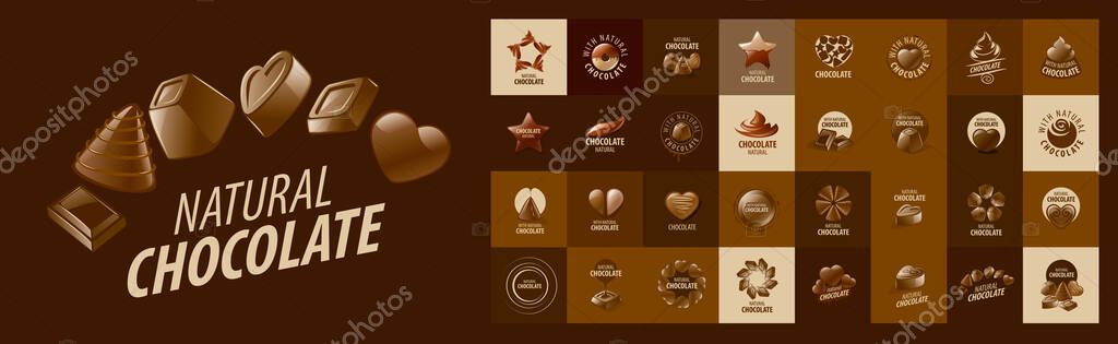 A set of vector logos chocolate on a brown background.
