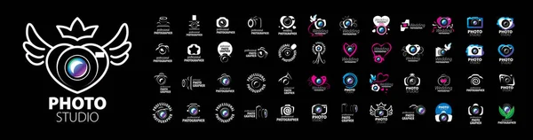 Ένα σύνολο διανυσματικών λογότυπων από επαγγελματία φωτογράφο σε μαύρο φόντο — Διανυσματικό Αρχείο