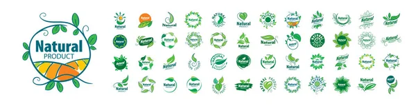 Um conjunto de logotipos vetoriais de um Produto Natural sobre um fundo branco — Vetor de Stock