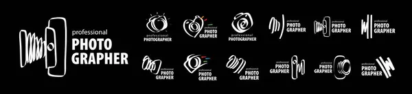 A set of vector logos for the photographer on a black background — Stock Vector
