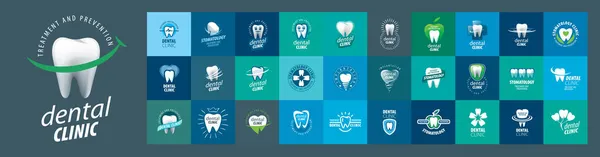 Eine Reihe von Vektor-Logos Zahnmedizin auf verschiedenen farbigen Hintergründen — Stockvektor