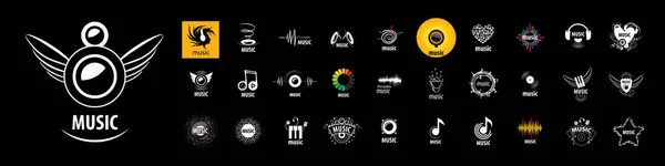 Ένα σύνολο διανυσματικών λογότυπων Μουσική σε μαύρο φόντο — Διανυσματικό Αρχείο