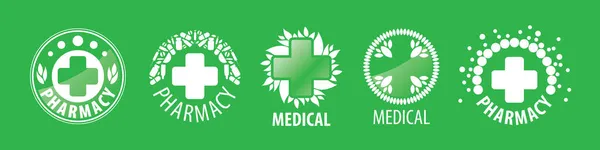 A set of vector logos Medicine on a green background — Stock Vector