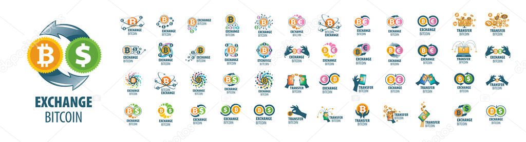 A set of vector logos of Bitcoin exchange on a white background.
