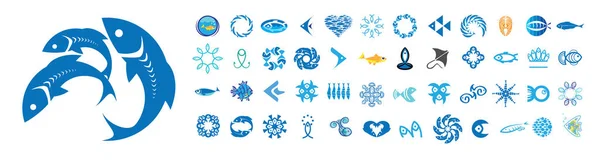 Eine Reihe von Vektor-Fisch-Logos auf weißem Hintergrund — Stockvektor
