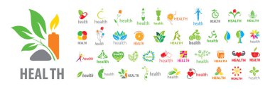 Beyaz arka planda bir dizi vektör sağlık logosu