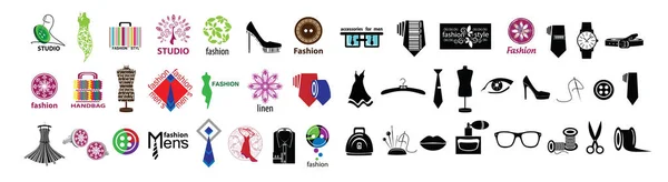 Een set vector logo 's kleding en accessoires op een witte achtergrond — Stockvector