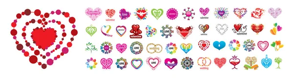 Conjunto de logos de vector corazón y San Valentín sobre fondo blanco — Archivo Imágenes Vectoriales