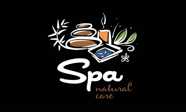 Logotipo SPA vector dibujado sobre un fondo negro — Vector de stock