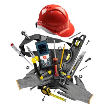 Yapı araçları beyaz arkaplanda havalanır