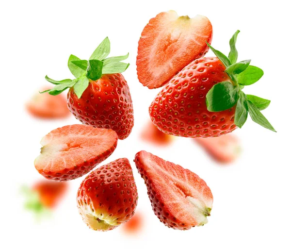 Strawberry Berry Levitating White Background — Stock Photo, Image