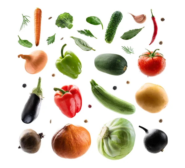 Große Menge isolierten Gemüses auf weißem Hintergrund — Stockfoto