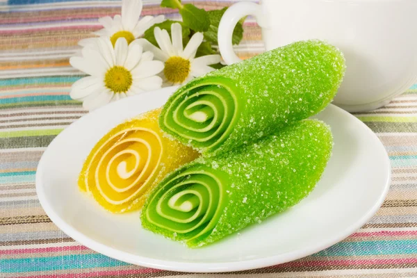 Candy fruit on a plate — Stock Photo, Image