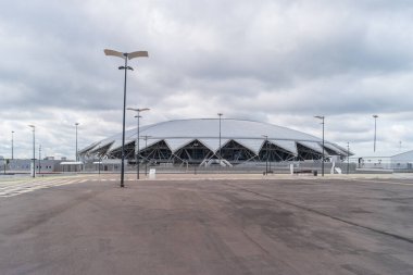 Samara, Rusya - 21 Eylül 2020: Solidarnost Arena manzarası. Stadyum 2018 yılında Dünya Kupası maçlarına ev sahipliği yaptı..
