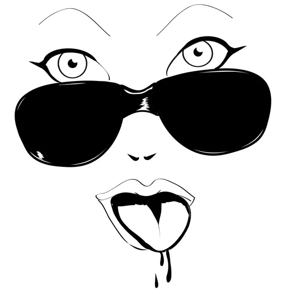 Chica en gafas con su lengua colgando — Archivo Imágenes Vectoriales