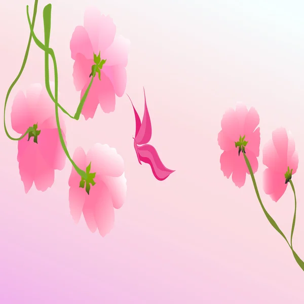 핑크 꽃 디자인에 이국적인 나비 — 스톡 벡터