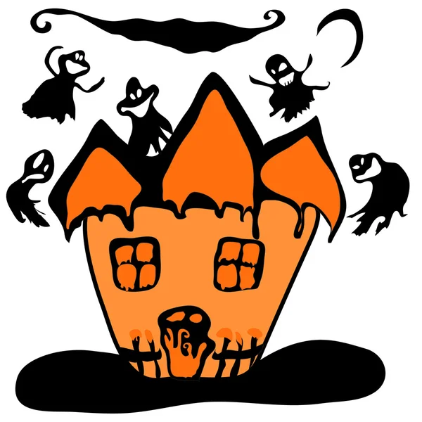 Haunted halloween witch house — Stock Vector