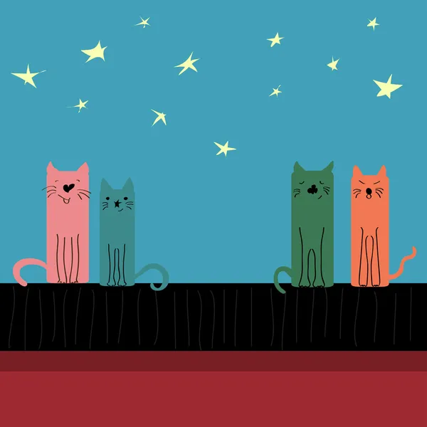 Färgade katter sitter på taket — Stock vektor